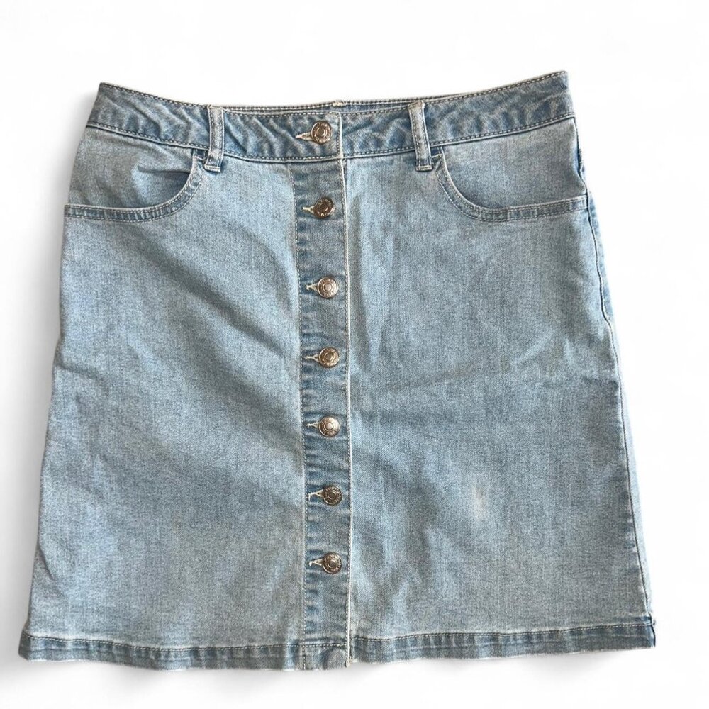 Forever 21 Women's Teen Denim Button Up Mini Skirt